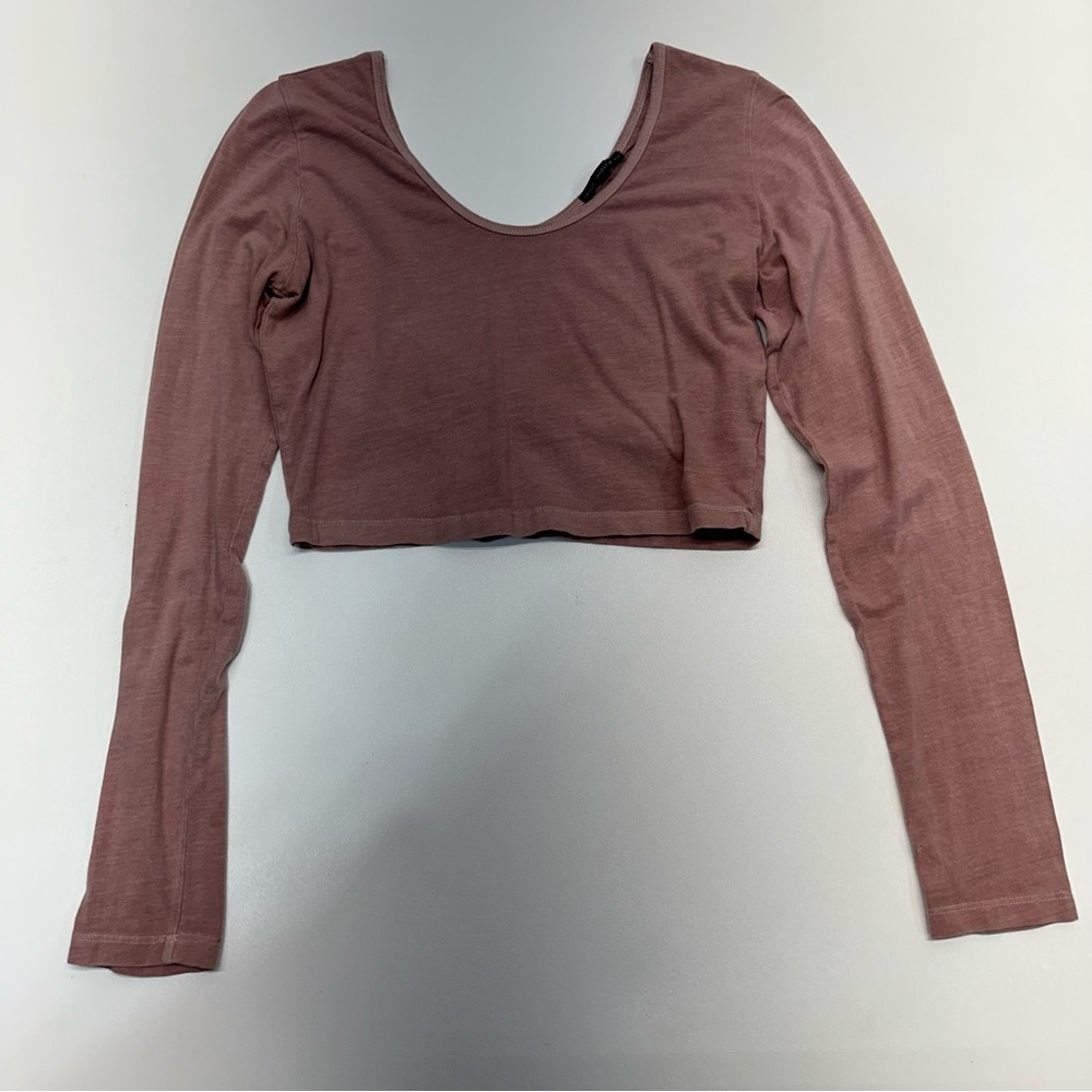 Truly Deeply Madly Women’s Mauve Pink Scoop Neck Cropped Long Sleeve Top Size L